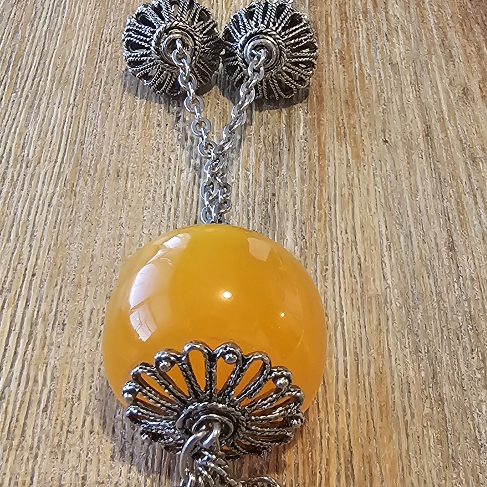 VINTAGE NATURAL BUTTERSCOTCH & EGG YOLK AMBER FILIGREE NECKLACE. - Picture 8 of 10